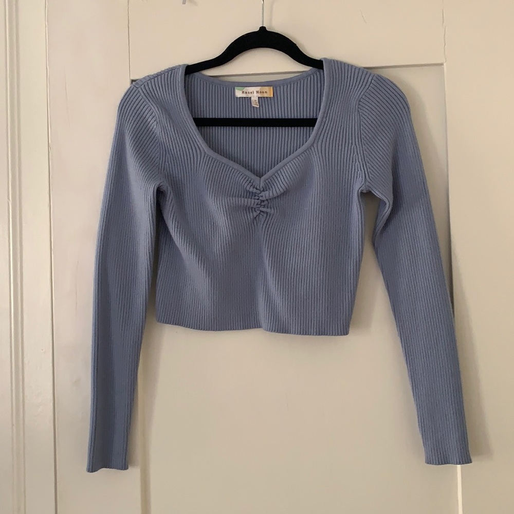 Hazel Moon Ribbed Blue Long Sleeve
